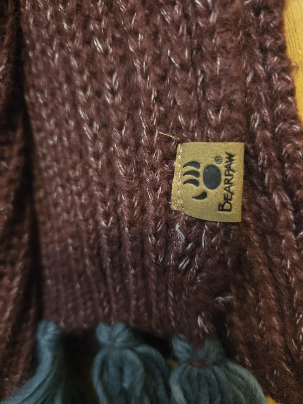 BearPaw Ribbed Knit Scarf with Charcoal Fringe - Wine